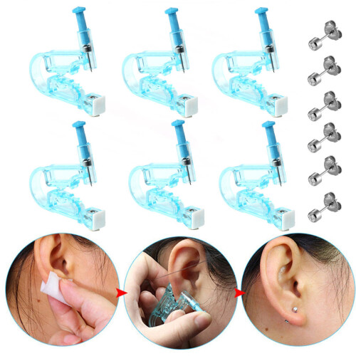 (Black) 6×Disposable Ear Piercing Gun Kit with Ear Stud Black 1