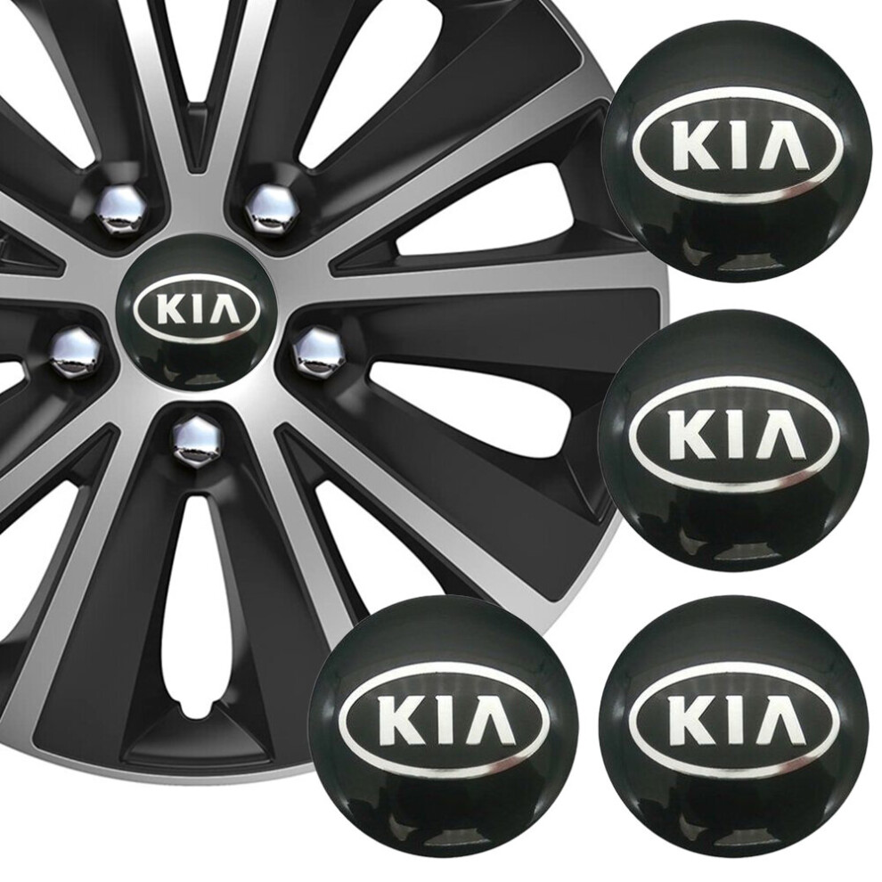 4x KIA Wheel Centre Cap Stickers 56.5mm Black 3D Logo