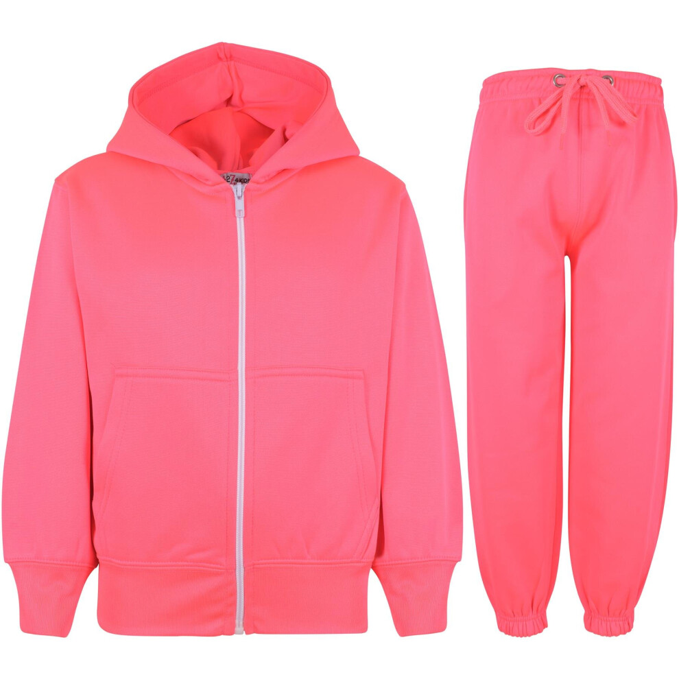 7 8 Years Neon Pink Unisex Tracksuit Hoodie with Joggers Jogging suit