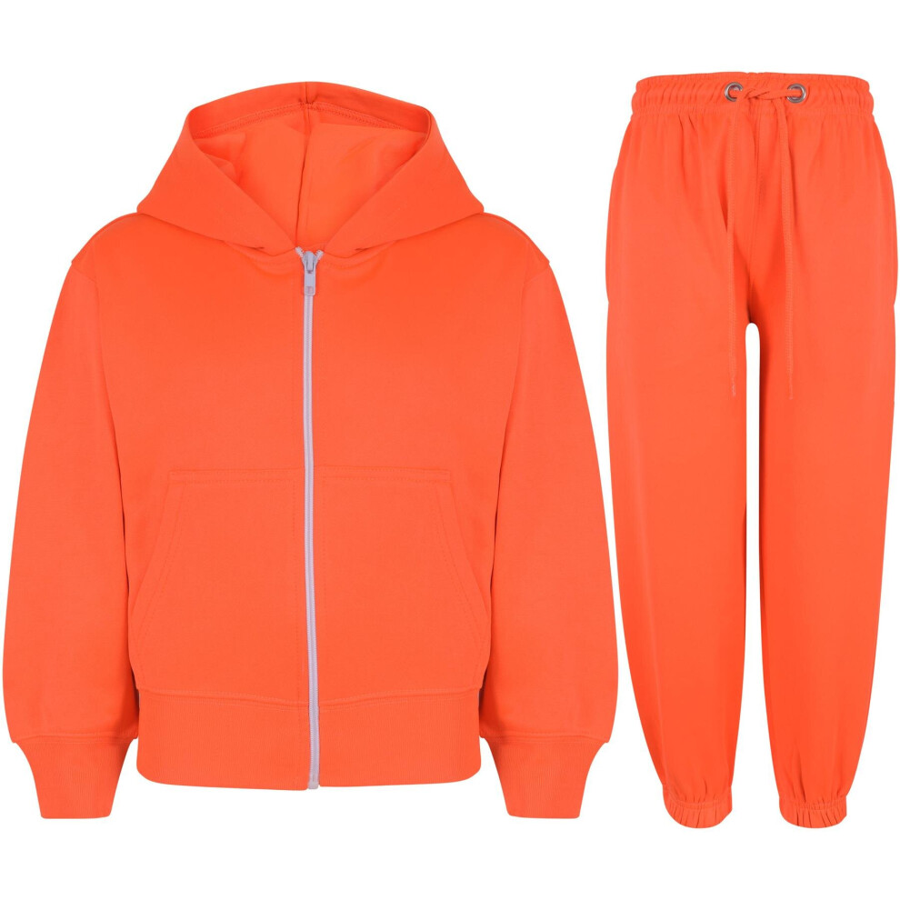 (11-12 Years, Neon Orange) Unisex Tracksuit Hoodie with Joggers Jogging suit