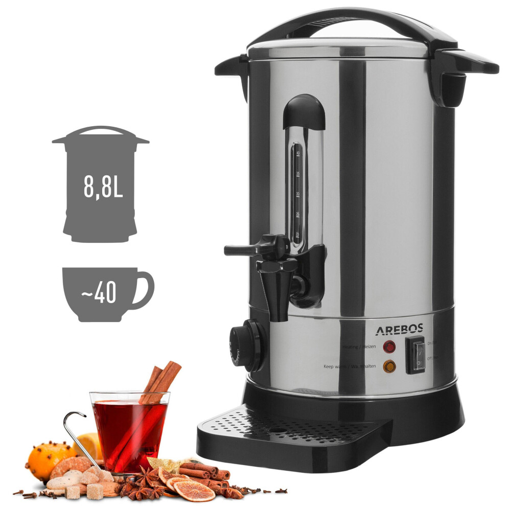AREBOS Electric Catering Hot Drink Dispenser Mulled Wine Dispenser with Timer and Thermostat stainless steel 8,8 L