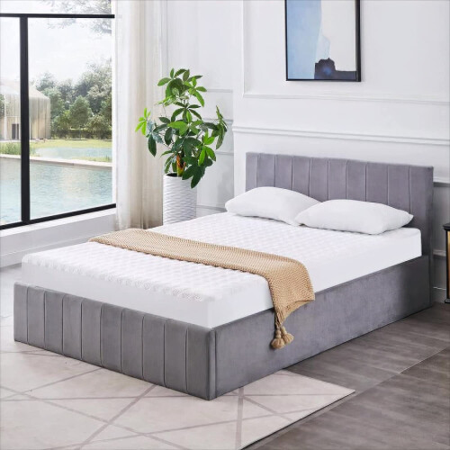 Kosy Koala Grey Velvet Ottoman Fabric Small Double Storage Bed