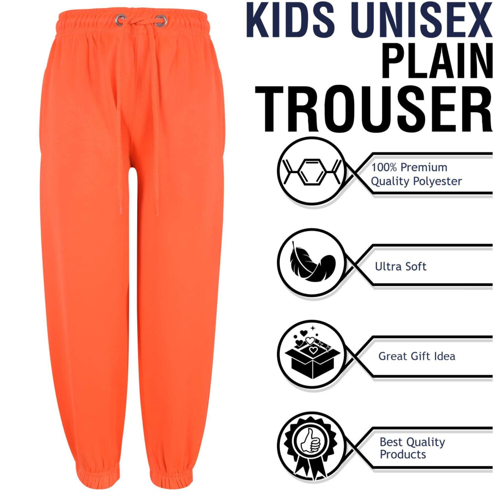 9 10 Years Neon Orange Kids Boys Girls Joggers Sweatpants Fleece Trousers