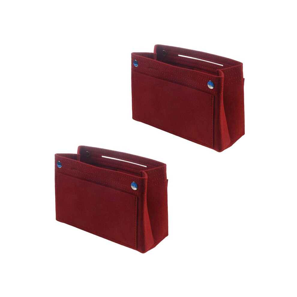 Red 2Pc Multifunction Handbag Cosmetic Organizer Purse Insert Bag Felt Fabric Storage Pouch