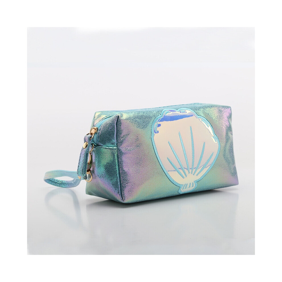 Blue 3Pcs Multicolor Bling Shell Cosmetic Makeup Bag Waterproof Mermaid Shell Travel Storage Wash Bag