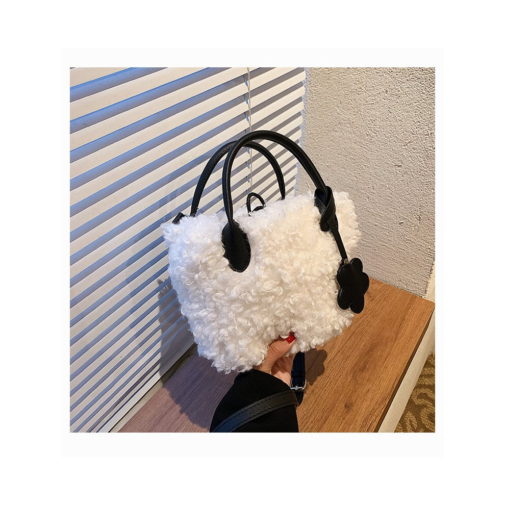 Winter Women's Lamb Wool Shoulder Bags Soft Plush Ladies Bucket Messenger Bag Furry Warm Female Flower Handbags-image-OPC-PBV2JM8-NEW