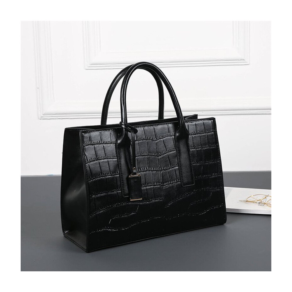 New Women's Handbag Handbags Crocodile Pattern Big Bag Black