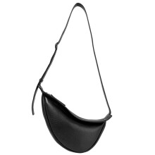 Small Leather Shoulder Bags for Women - Half-Moon Zipper Chest Bags with Wide Single Strap, Black or Wine Red