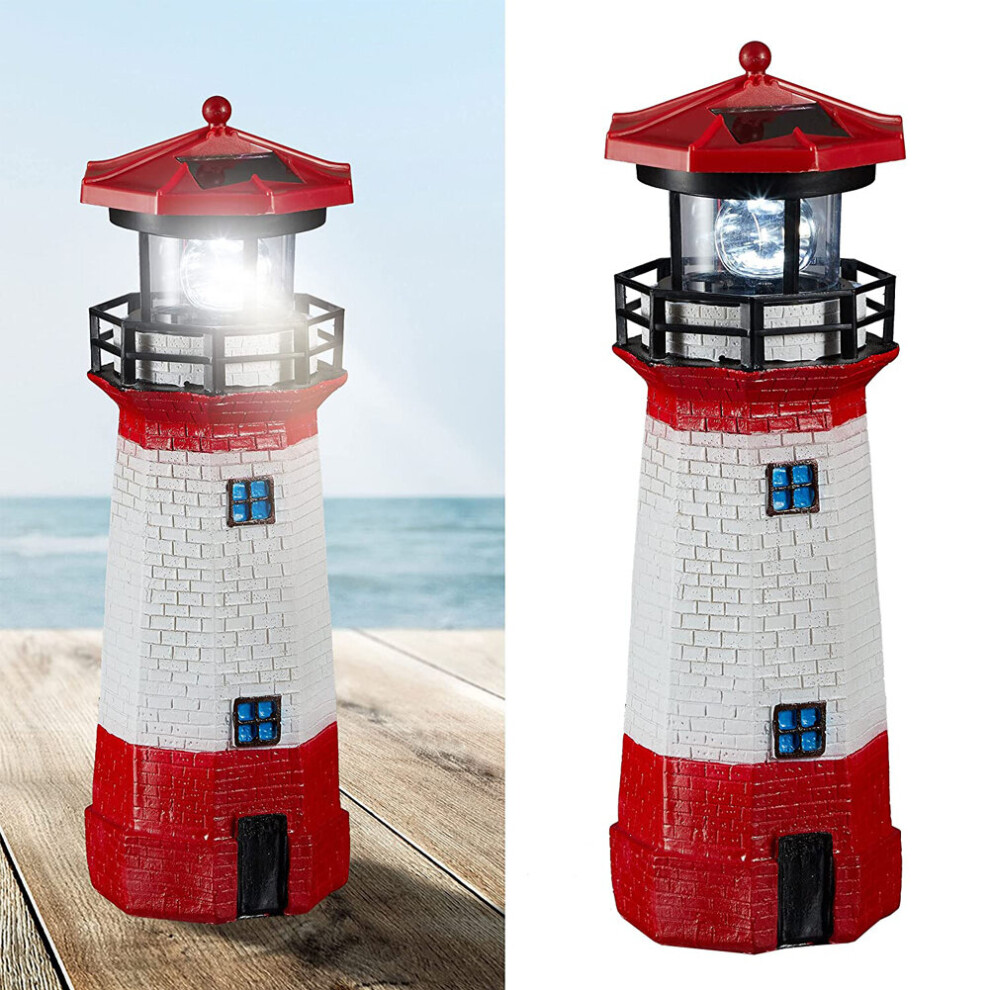 LED Solar Lighthouse Sensor Beacon Rotating Lamp Statue Garden Outdoor