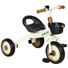 AIYAPLAY Trike with Adjustable Seat & Basket - White Kids' Tricycle for 2-5 Years, 10-Inch Front / 8-Inch Rear EVA Wheels (370-267V00WT)