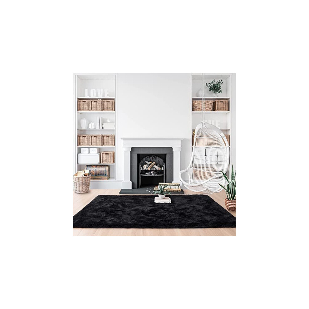(80cm x 150cm (2ft 8" x 5ft)) Black Rugs Fluffy Shaggy Rug Carpet Runner Mat-image-OPC-PBV2YDJ-NEW