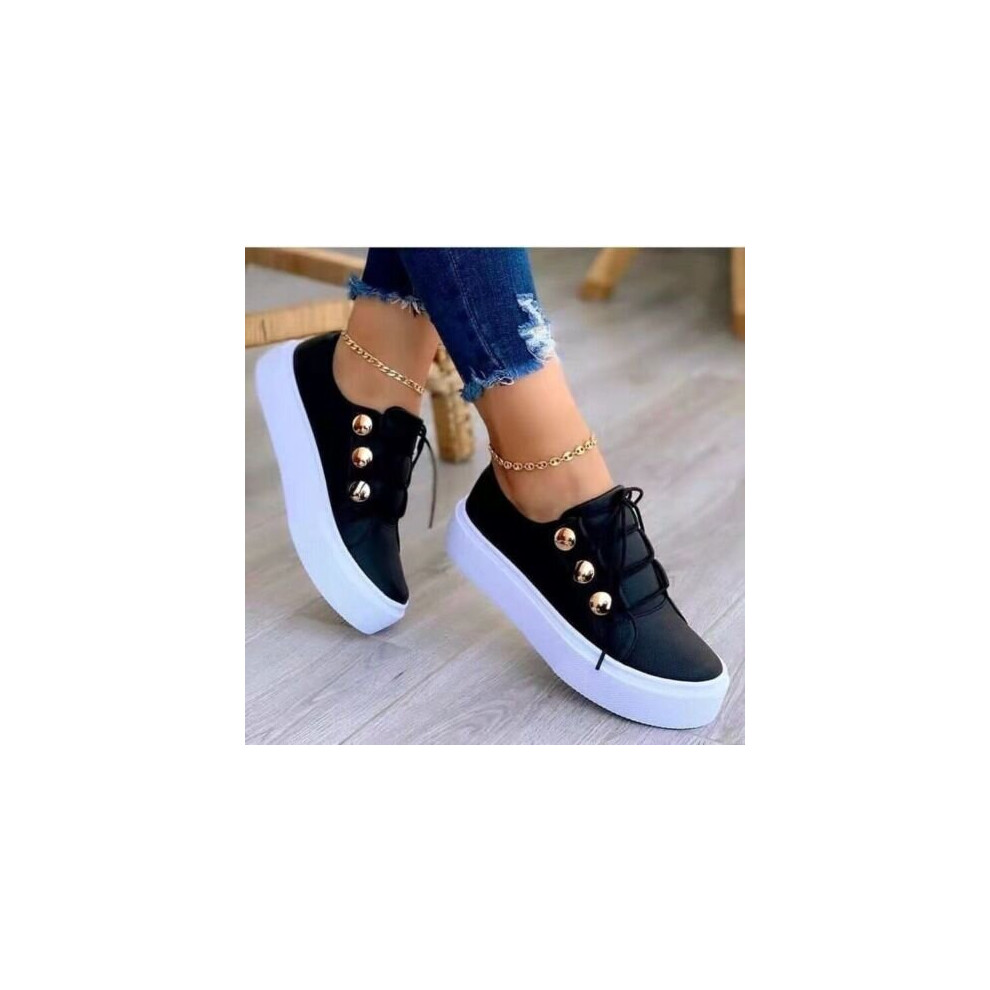 (Black, UK 6) New Womens Ladies Platform Flatform Trainers Lace Up Casual Shoes Sneakers Size