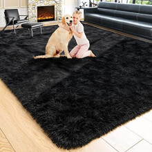 (160cm x 230cm (5ft 4" x 7ft 8")) Black Rugs Fluffy Shaggy Rug Carpet Runner Mat