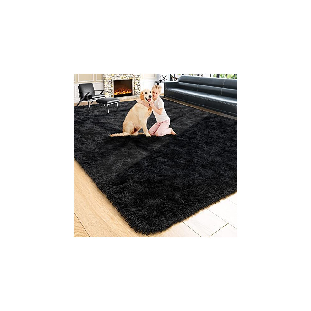 (160cm x 230cm (5ft 4" x 7ft 8")) Black Rugs Fluffy Shaggy Rug Carpet Runner Mat