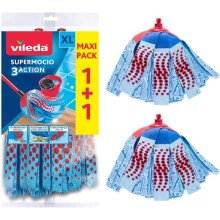 Vileda Supermocio 3Action XL Mop Head Replacement Set for Vileda SuperMocio Mops Pack of 2 Refills