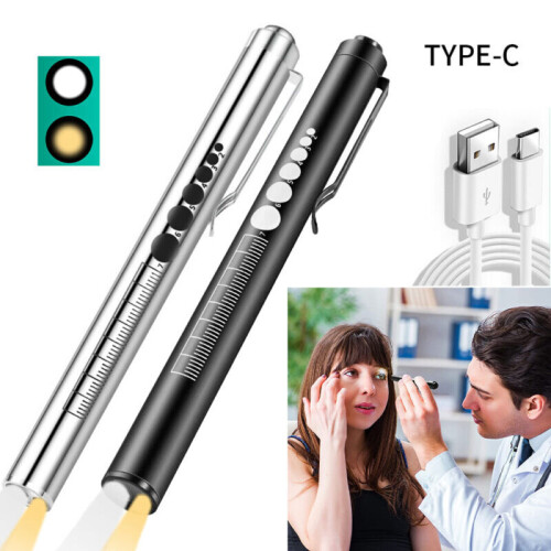 LED Medical Torch Penlight with Pupil Gauge Warm/White Pen Eye Examination Light Penlight for