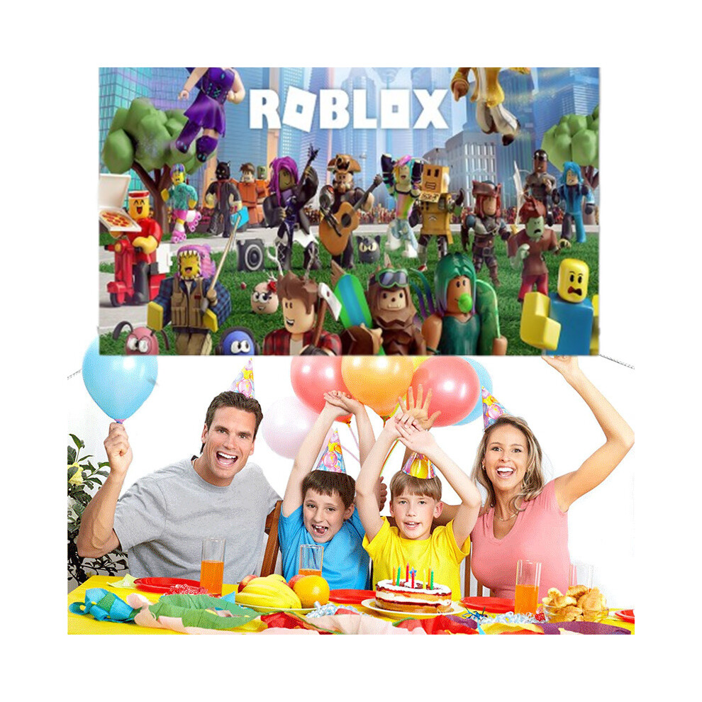 Cartoon Roblox Photographic Background Cloth Kid Birthday Party Banner Decor