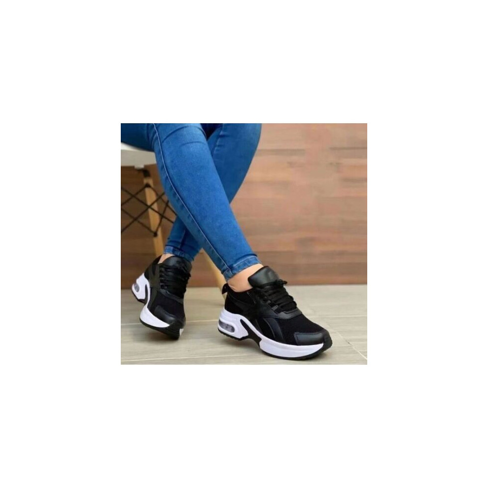 (Black, UK 7) WOMENS LADIES RUNNING TRAINERS SPORTS SNEAKERS KNIT LACE UP COMFY GYM SHOES SIZE