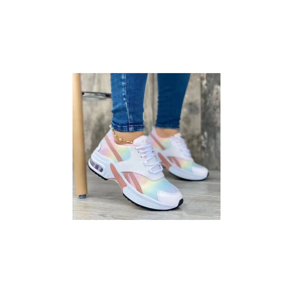 (Muilt color, UK 6) WOMENS LADIES RUNNING TRAINERS SPORTS SNEAKERS KNIT LACE UP COMFY GYM SHOES SIZE