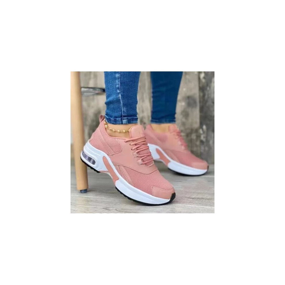 (Pink, UK 2) WOMENS LADIES RUNNING TRAINERS SPORTS SNEAKERS KNIT LACE UP COMFY GYM SHOES SIZE