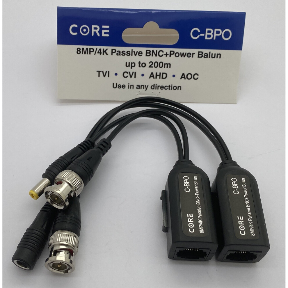 Technomate Core C-Bpo 8Mp 4K Passive Bnc +Power Balun With Rj45 Port For Cctv 3713794192130