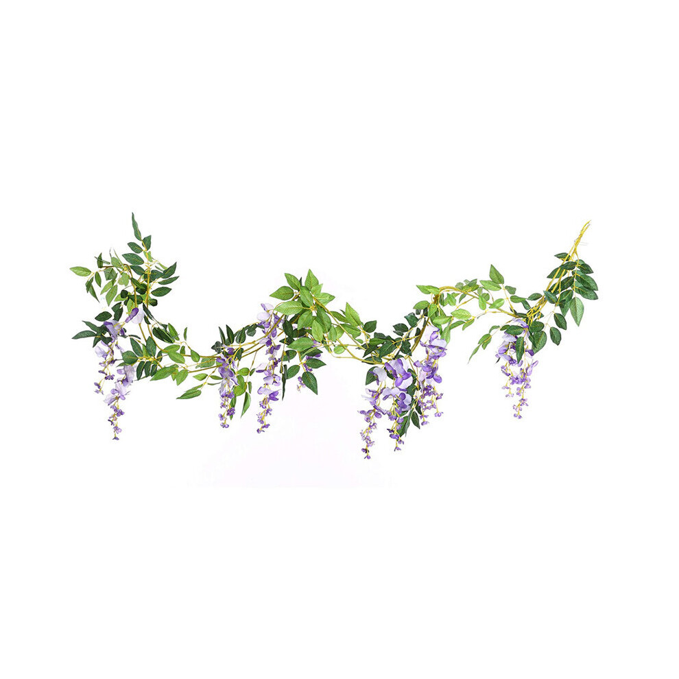 (Purple) 2M Artificial Flower Garland 6.6ft Wisteria Plant Vine Hanging Floral Home