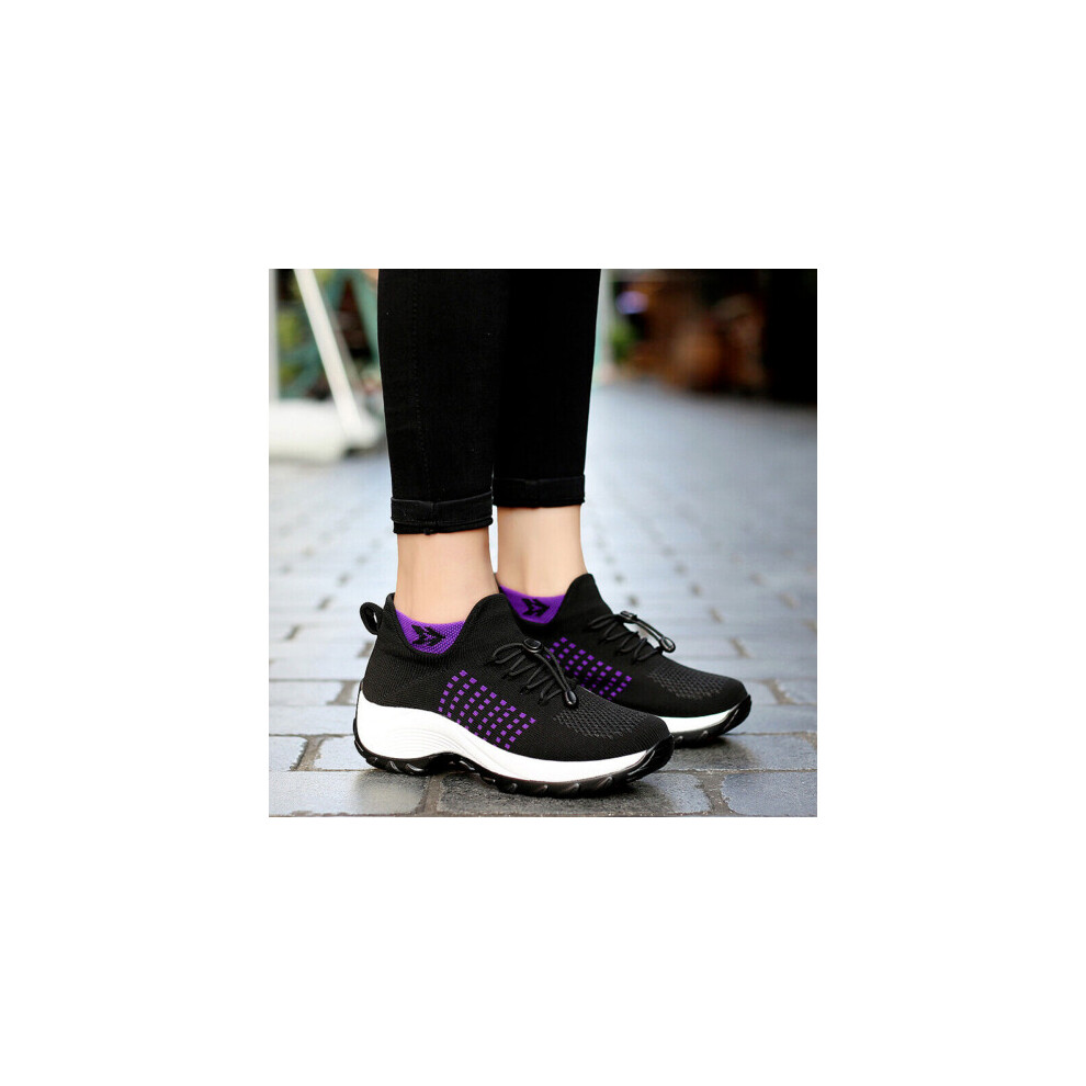 (Black Purple, UK 7) Women Ortho Stretch Cushion Sneakers Orthopedic Diabetic Running Walking Shoes