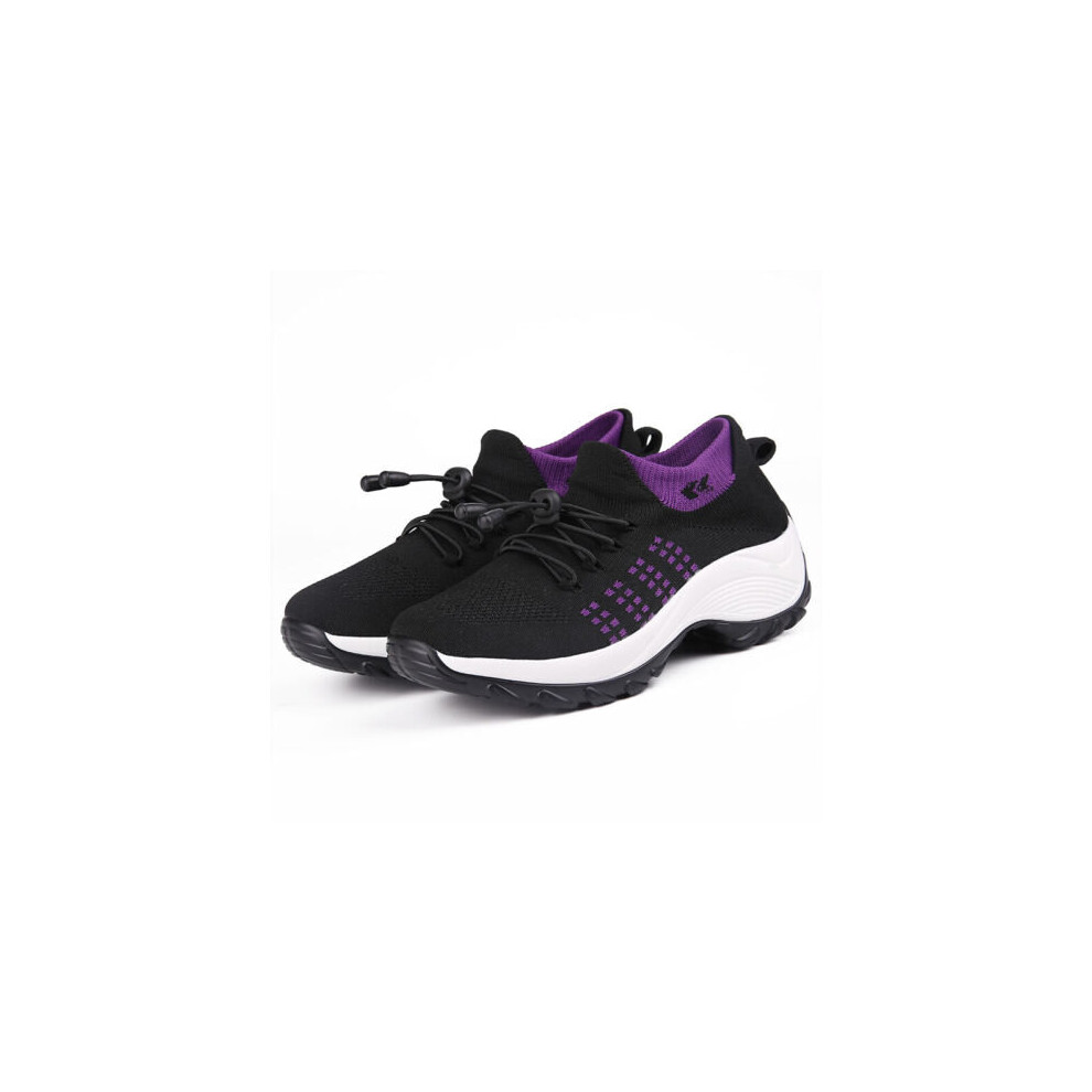 (Black Purple, UK 6) Women Ortho Stretch Cushion Sneakers Orthopedic Diabetic Running Walking Shoes