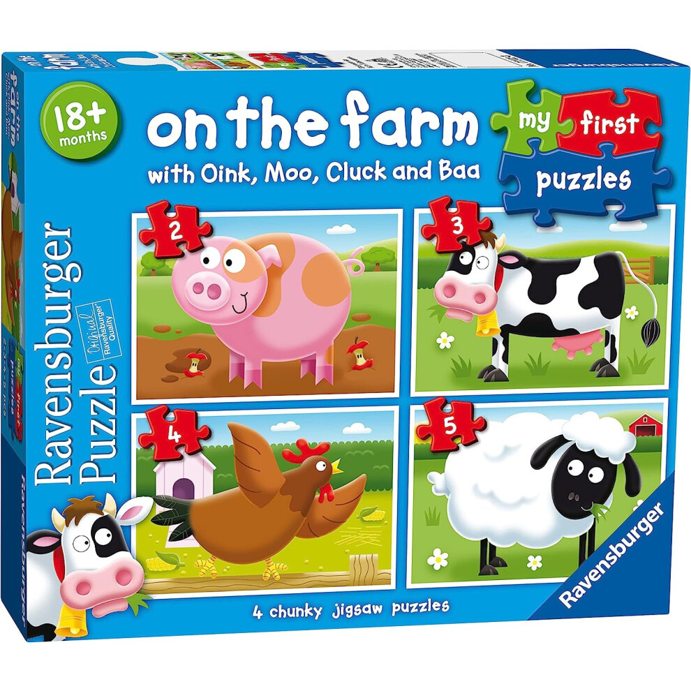 Ravensburger On The Farm, My First Jigsaw Puzzles (2, 3, 4 & 5 Piece) Educational Toys for Toddlers Age 18 Months and Up, White, 23.7 x 4.9 x 20.3 cm