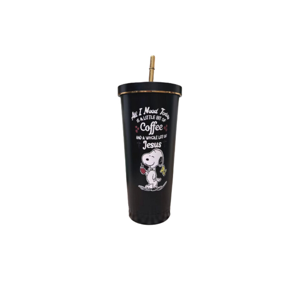 (Snoopy) Cartoon Stainless Sanrio Steel Straw Cup Large Capacity Vacuum Mug Insulated