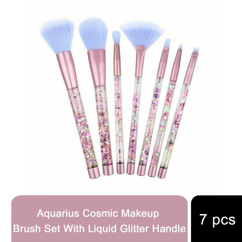 Aquarius Pink/Purple Cosmic Makeup 7Pcs Brush Set With Liquid Glitter Handle