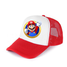 (Red Mario) Super Brothers Mario Cartoon Sun Protection Breathable Hat Children Cap Outdoor