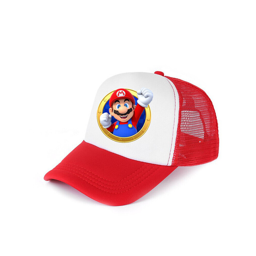 (Red Mario) Super Brothers Mario Cartoon Sun Protection Breathable Hat Children Cap Outdoor