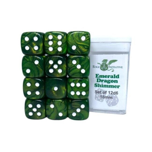 Dadi d6 18mm Emerald Dragon Shimmer con Bianco (12)