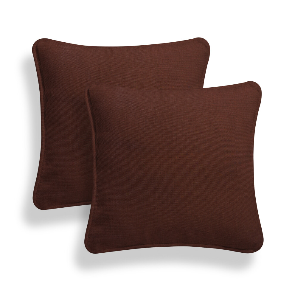 (Chocolate, 16x16'') Pack of 2 Cushion Covers Plain Polycotton Home Office Sofa Décor Ziped Entry Piped Edging