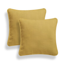 (Mustard, 20x20'') Pack of 2 Cushion Covers Plain Polycotton Home Office Sofa Décor Ziped Entry Piped Edging