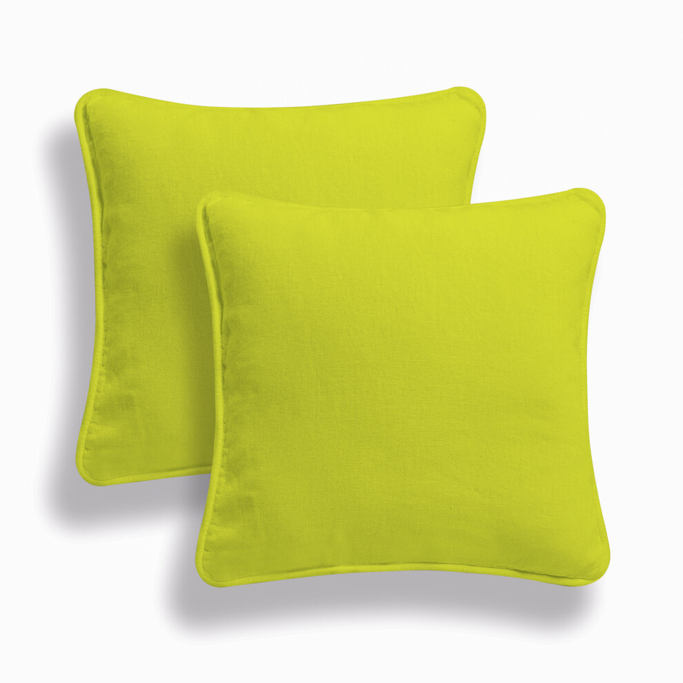 (Lime Green, 18x18'') Pack of 2 Cushion Covers Plain Polycotton Home Office Sofa Décor Ziped Entry Piped Edging