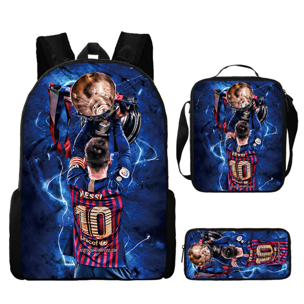 (D) 3pcs football star Lionel Messi backpack student school bag travel bag