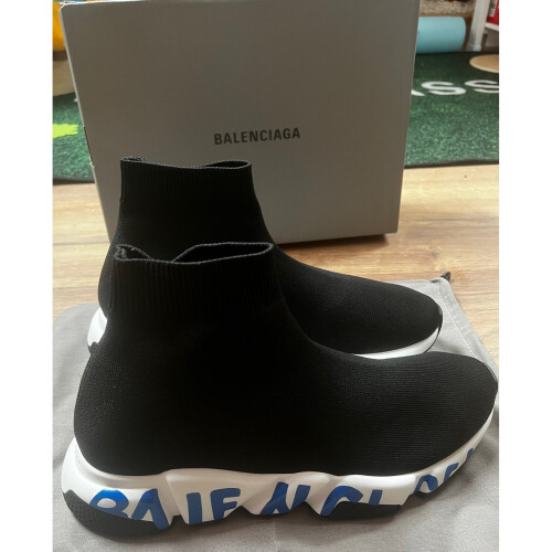 Balenciaga Balenciaga Speed Men's Black And Blue Graffiti Sock Sneakers UK 11