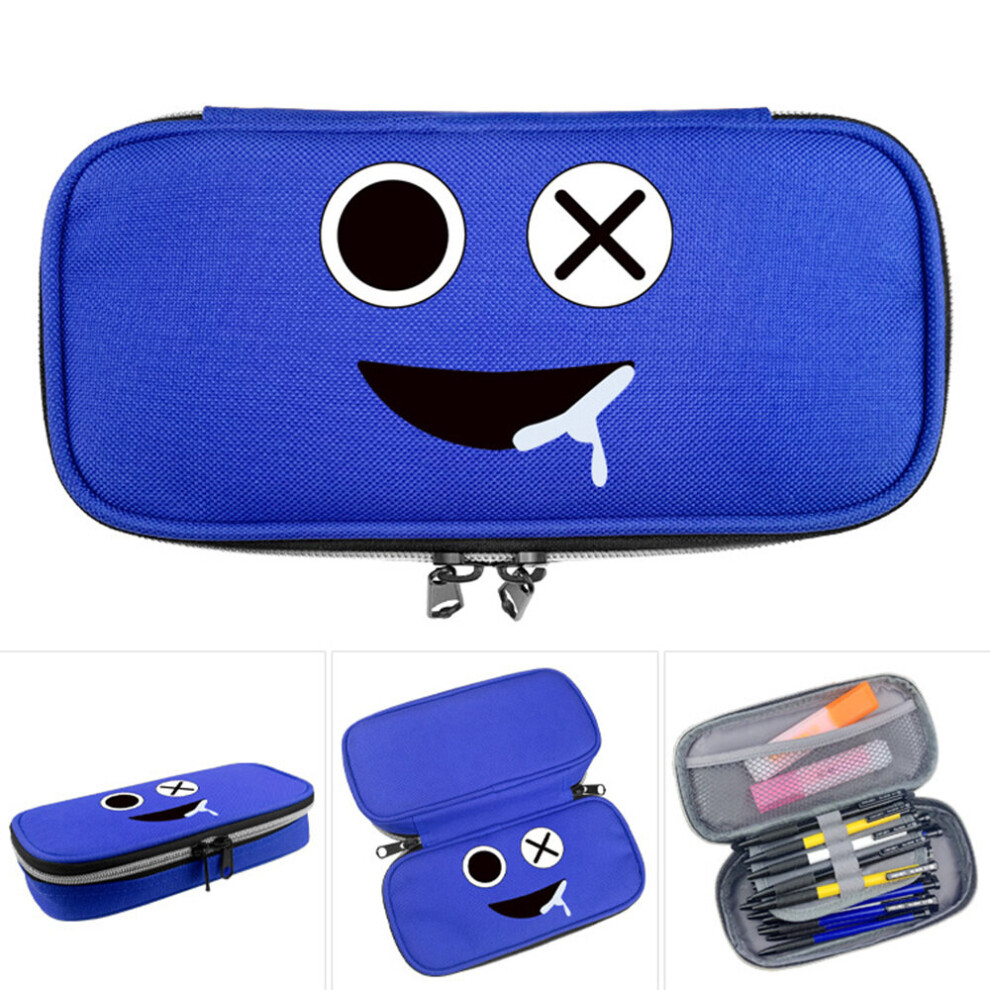 (Blue) Rainbow Friends Pencil Case Zipper Large Capacity Handheld Pen Bag Storage Pouch for School Student Kids
