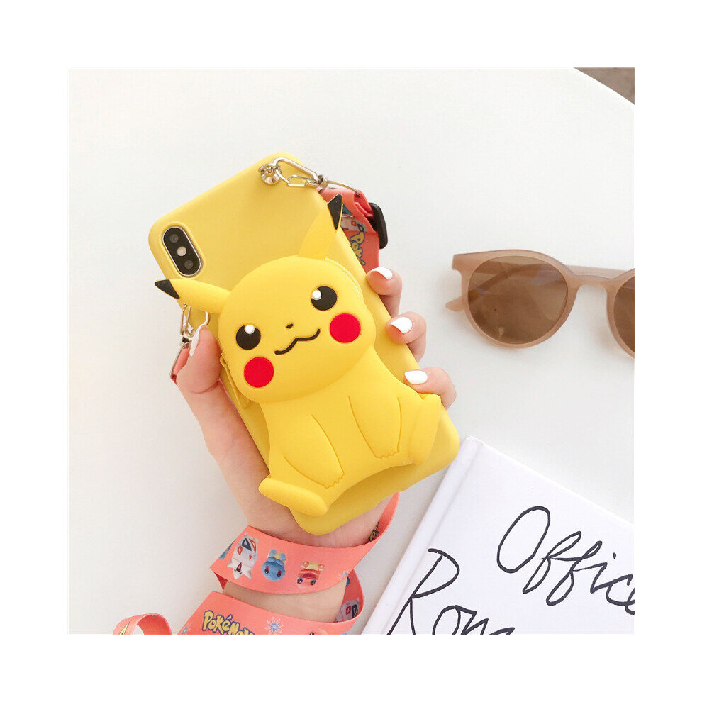 (iPhone X XS) Wallet Silicone Phone Case For iPhone Cute Cartoons Pikachu Anti Fall Cover Yellow