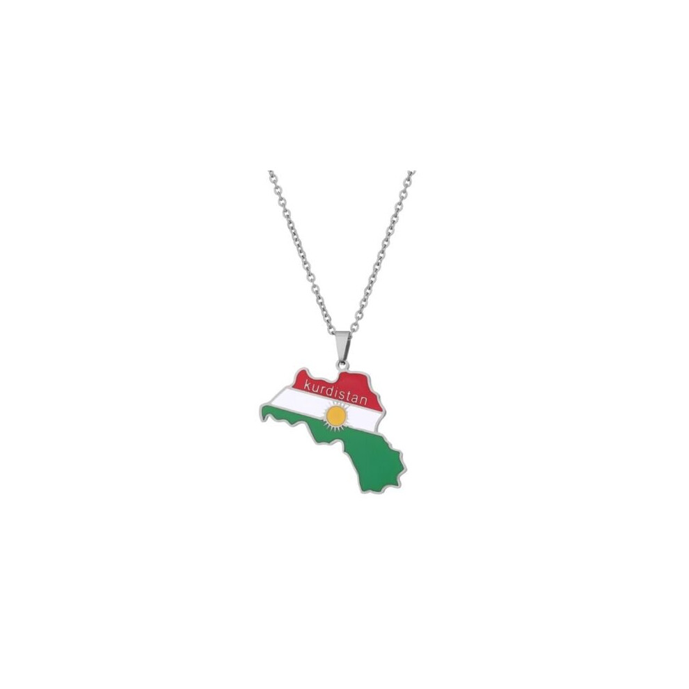 Mdsrjone ( Silver) Stainless Steel Kurdistan Map Pendant Necklaces Chain Kurdish Flag Map Pendant Silver,Not,Specified