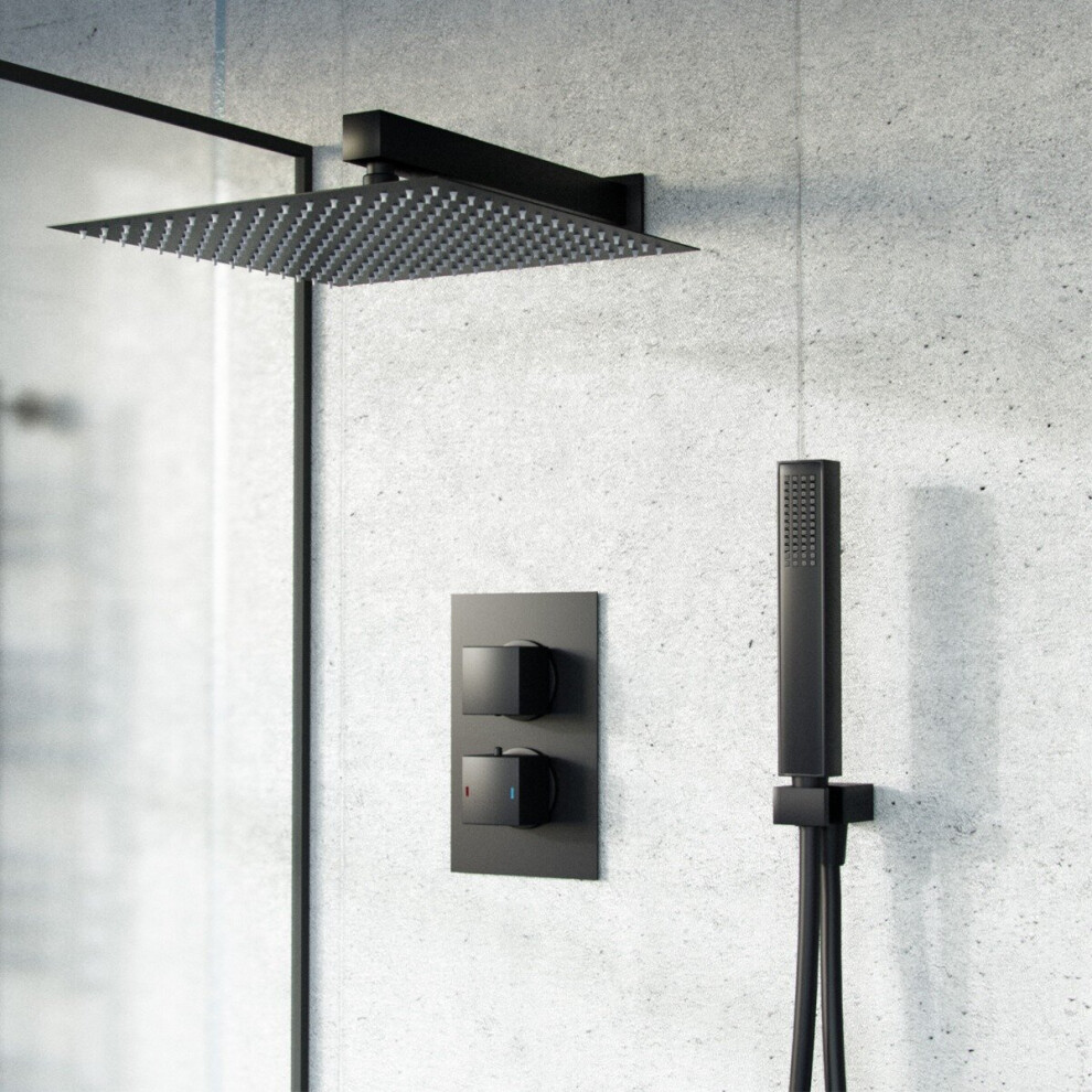 Nes Home Thermostatic Mixer Valve Shower Head Handset Shower Set Matte | Temel Black