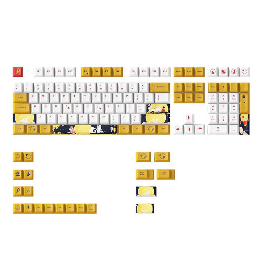 128 Keys Cute Rabbit Keycap Set Cherry Profile PBT Five-sided Sublimation Keycaps for Mechanical Keyboards