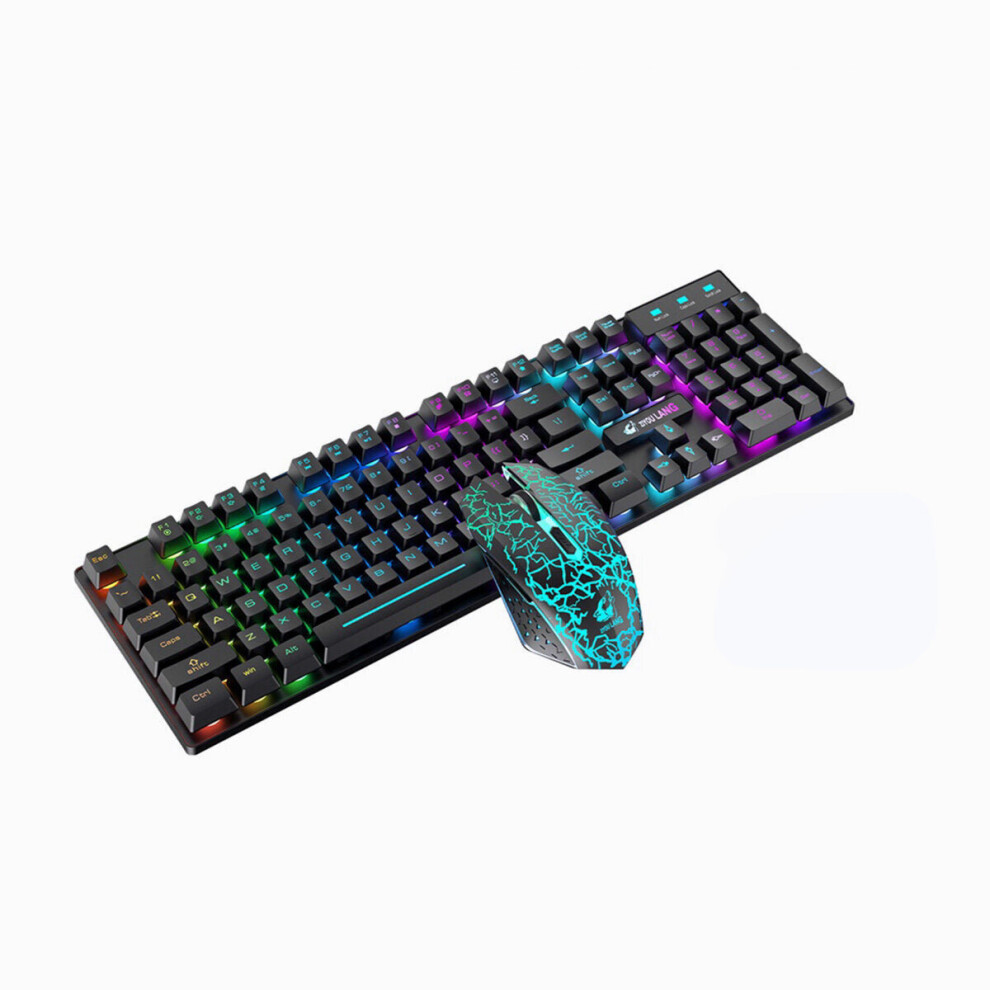 (black & rainbow backlight) 2.4G Wireless Keyboard & Mouse Set 104 Keys RGB Backlit Gaming Keyboard 800-2400DPI Optical Mouse for Computer Laptop PC