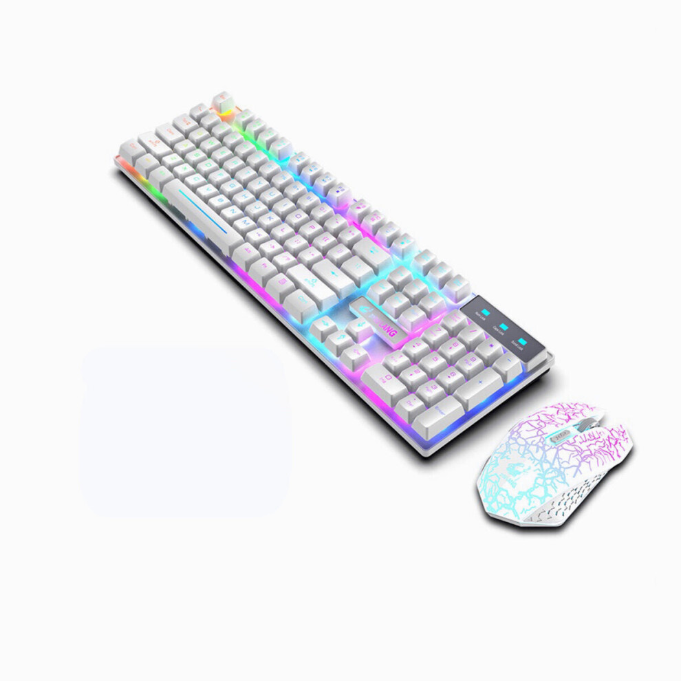 (white & rainbow backlight) 2.4G Wireless Keyboard & Mouse Set 104 Keys RGB Backlit Gaming Keyboard 800-2400DPI Optical Mouse for Computer Laptop PC