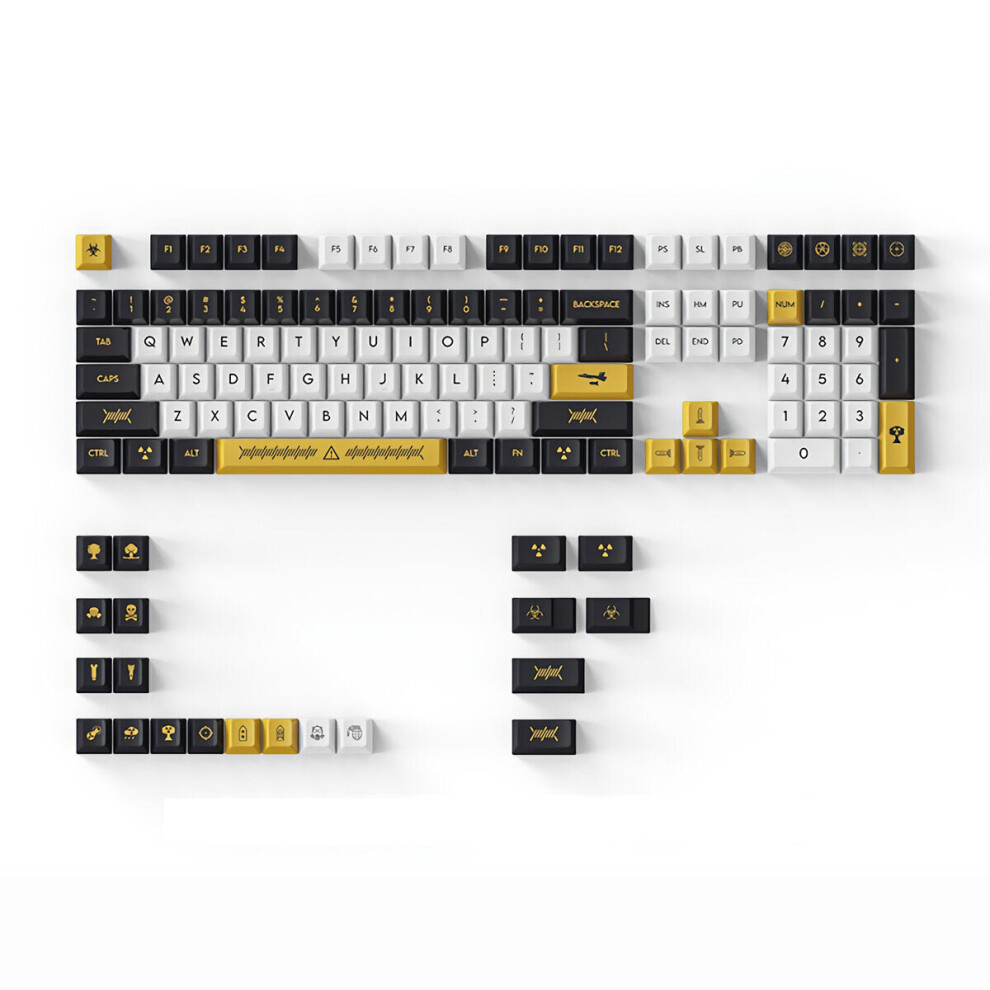 (Black) 128 Keys Electronic Game PBT Keycap Set Cherry Profile Five-sided Sublimation Custom Keycaps for Mechanical Keyboards