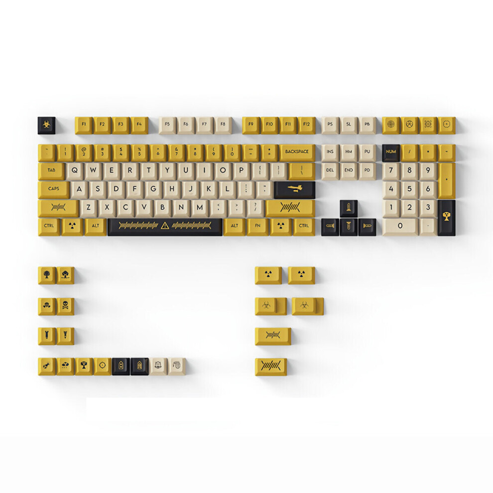 (Yellow) 128 Keys Electronic Game PBT Keycap Set Cherry Profile Five-sided Sublimation Custom Keycaps for Mechanical Keyboards