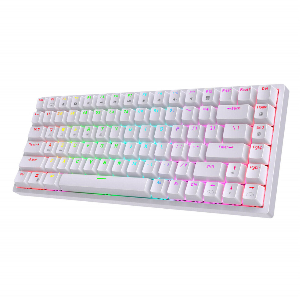 (White, Brown Switch) 84 Keys Triple Mode Mechanical Gaming Keyboard Connection Wireless bluetooth 5.0 2.4Ghz