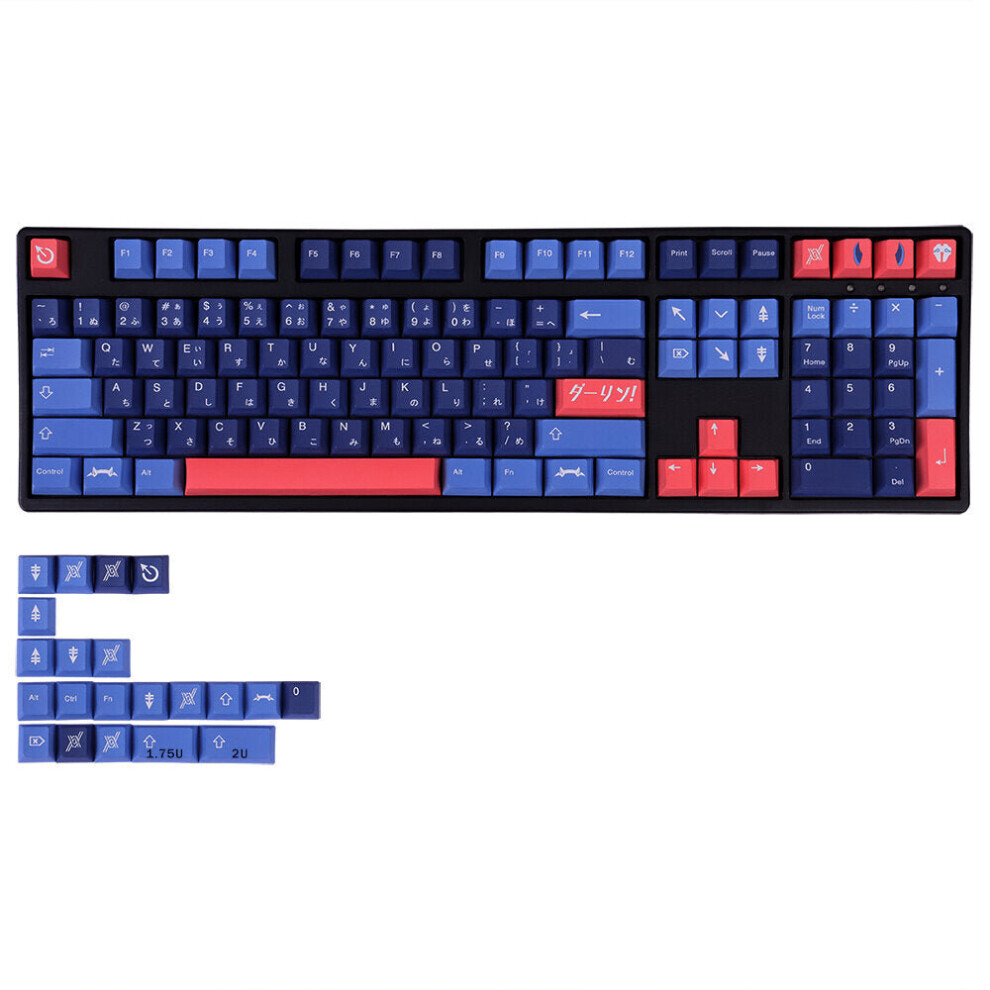 (Blue) 129 Keys Pink/Blue Keycap Set Cherry Profile PBT Sublimation Japanese Custom Keycaps for Mechanical Keyboards